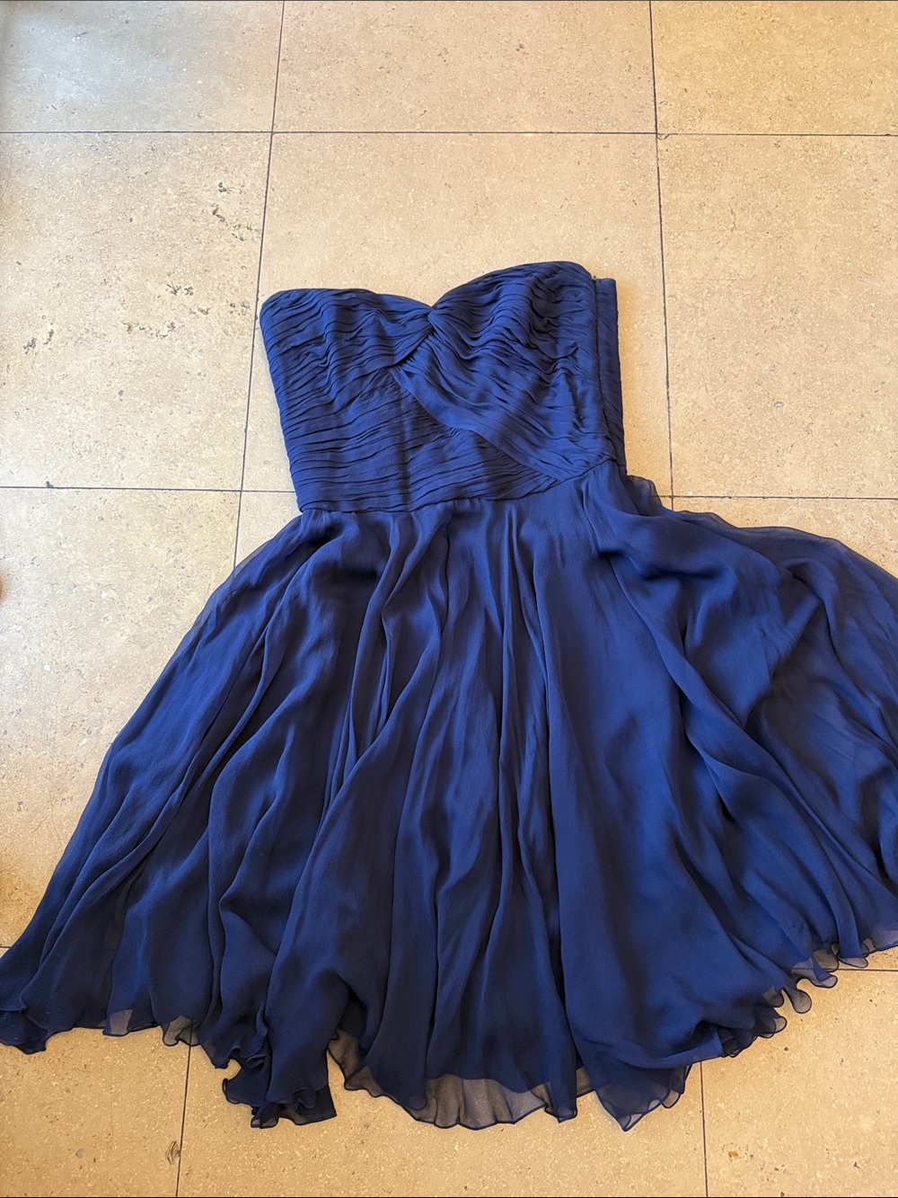 Ralph Lauren Purple Label Strapless Navy Blue Chiffon Dress